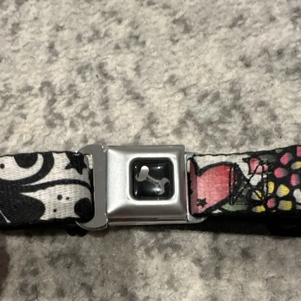 Buckle-Down Adjustable Nylon Dog ED Hardy Collar Seatbelt Buckle, S, Skulls